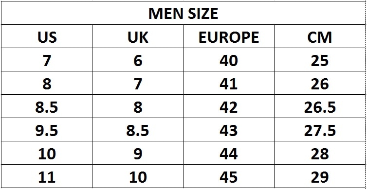 Size Chart - Sole Mates by H&D